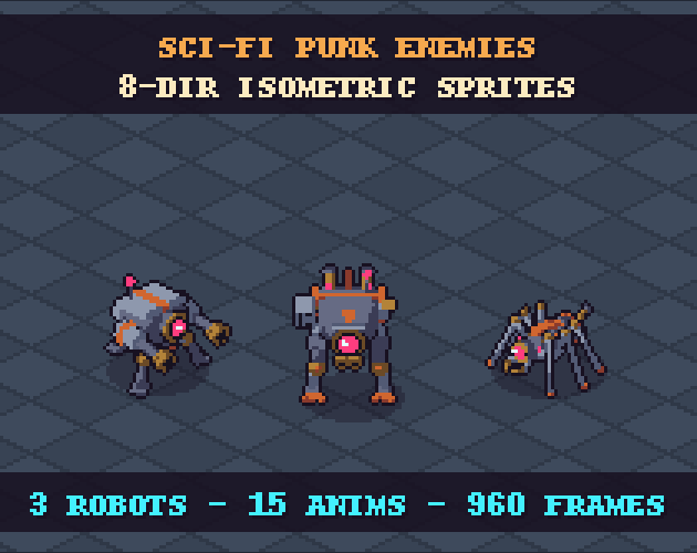 Robot Series Pack 2: Hostiles cover with three isometric pixel art robots