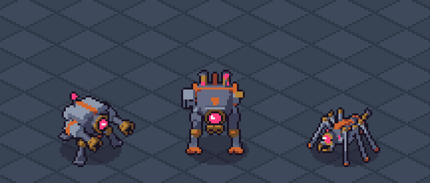 Robot Series Pack 2: Hostiles lineup of three animated isometric robots